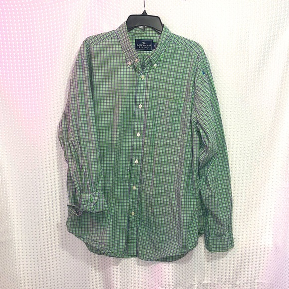 American Living Button Down Long Sleeve Mens SzXXL Striped Shirt Blue and green - Picture 1 of 4